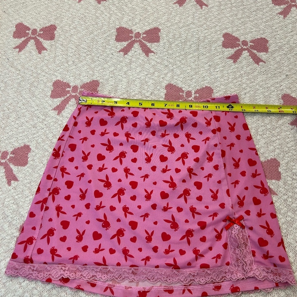 Y2K Pink Playboy Bunny Mini Skirt – Coquette Lace Heart Print 💗 - Picture 4 of 4